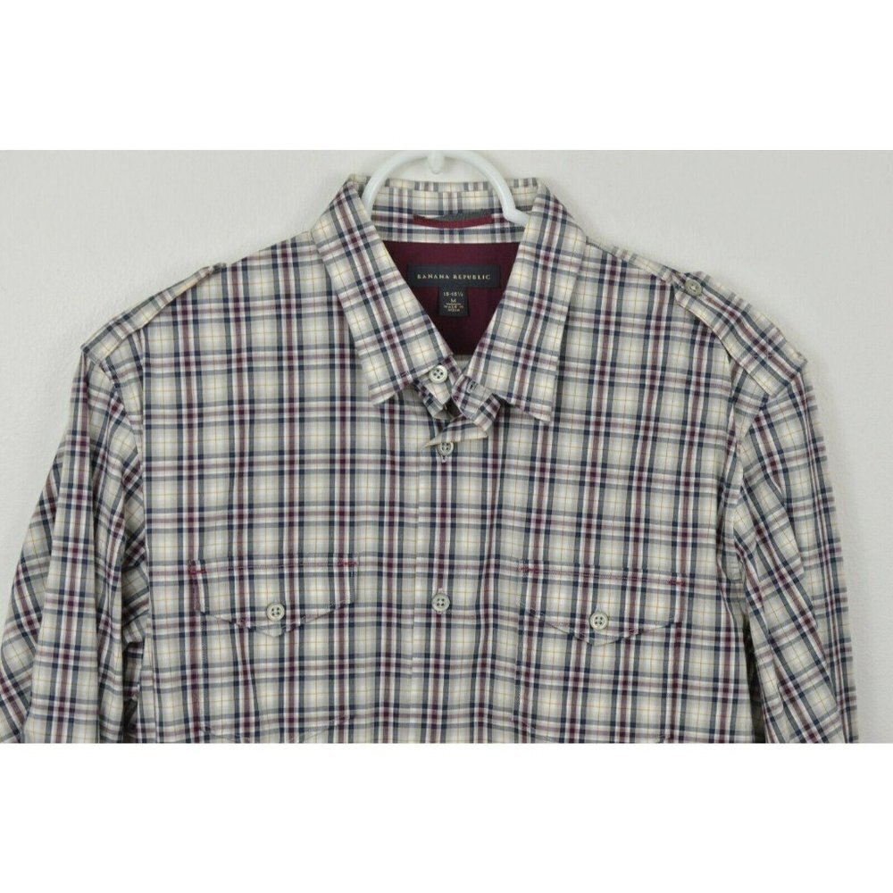 Banana Republic Medium Shirt Long Sleeve Button Down Gray White Red Blue